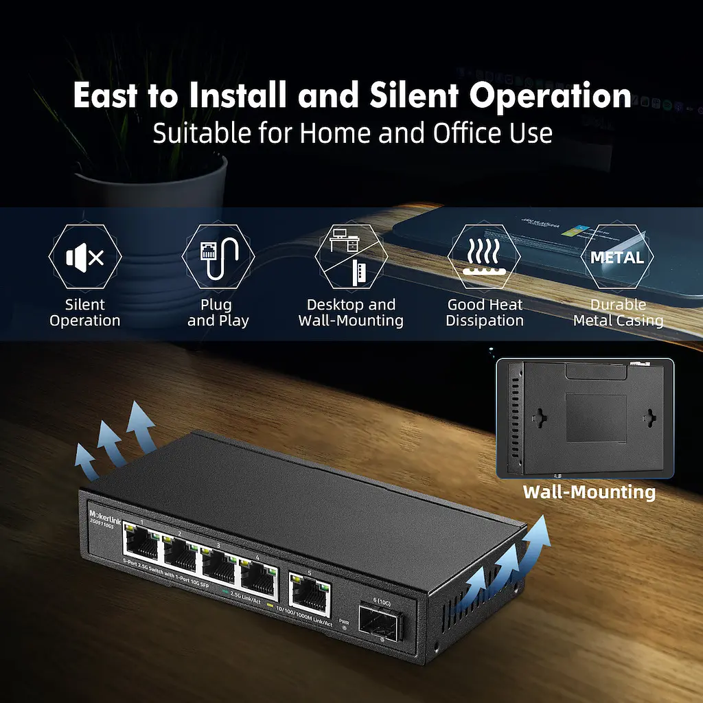 Ethernet-коммутатор MokerLink 2.5G с 10G SFP, с 5 портами 2.5G Base-T, совместимыми с 10/100/1000Mbps - фото 5