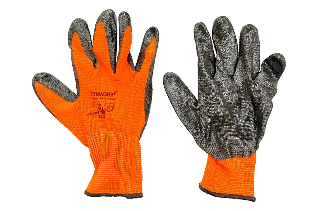 Рукавички робочі захисні стрейчові Китай ребристі подвійні 10" синьо-чорні - фото 2