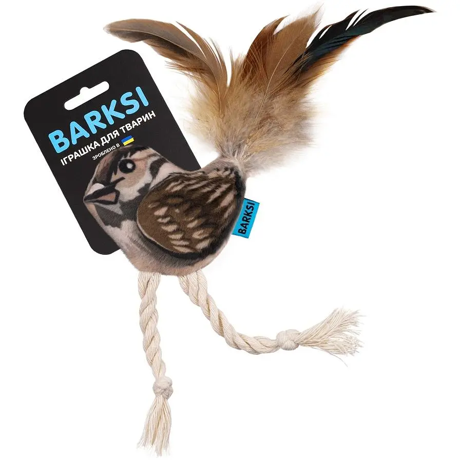 Игрушка для кошек Barksi Воробей с колокольчиком и перьями 9х7 см - фото 2
