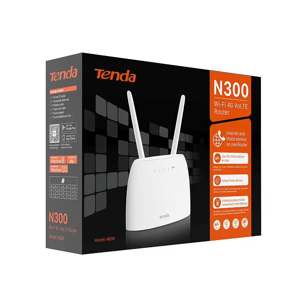 Маршрутизатор 4G06C N300, 4G/LTE, 1xFE LAN, 1xFE LAN/WAN, 1xRJ11, Cлот для SIM-карти Tenda teh0017321 - фото 4