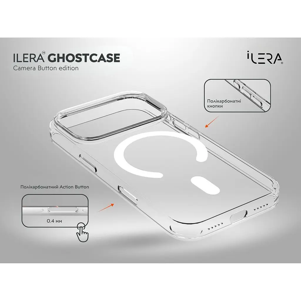 Чохол iLera GhostCase Camera Button with MagSafe для Apple iPhone 17 Pro Transparent (iLGCAClCaBk17Pr) [150399] - фото 3