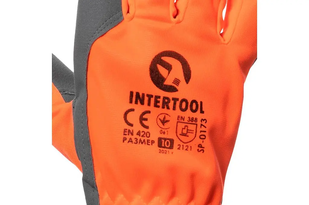 Рукавички робочі захисні Intertool комбінована козяча флуоресцентна шкіра помаранчева 10" - фото 2