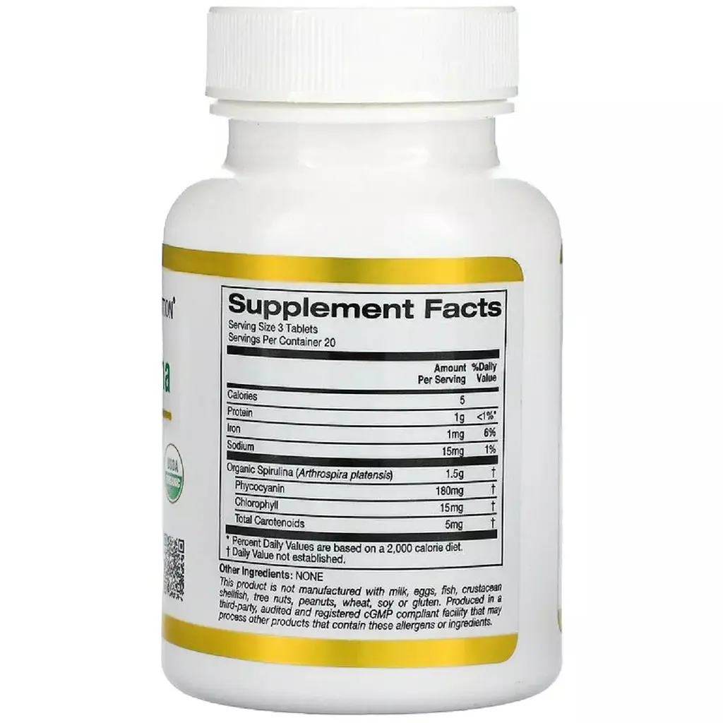 Спіруліна органічна California Gold Nutrition Organic Spirulina 500 мг 60 таблеток - фото 2