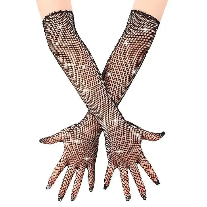 Сексуальні довгі рукавички зі стразами XS-M Чорний - фото 3