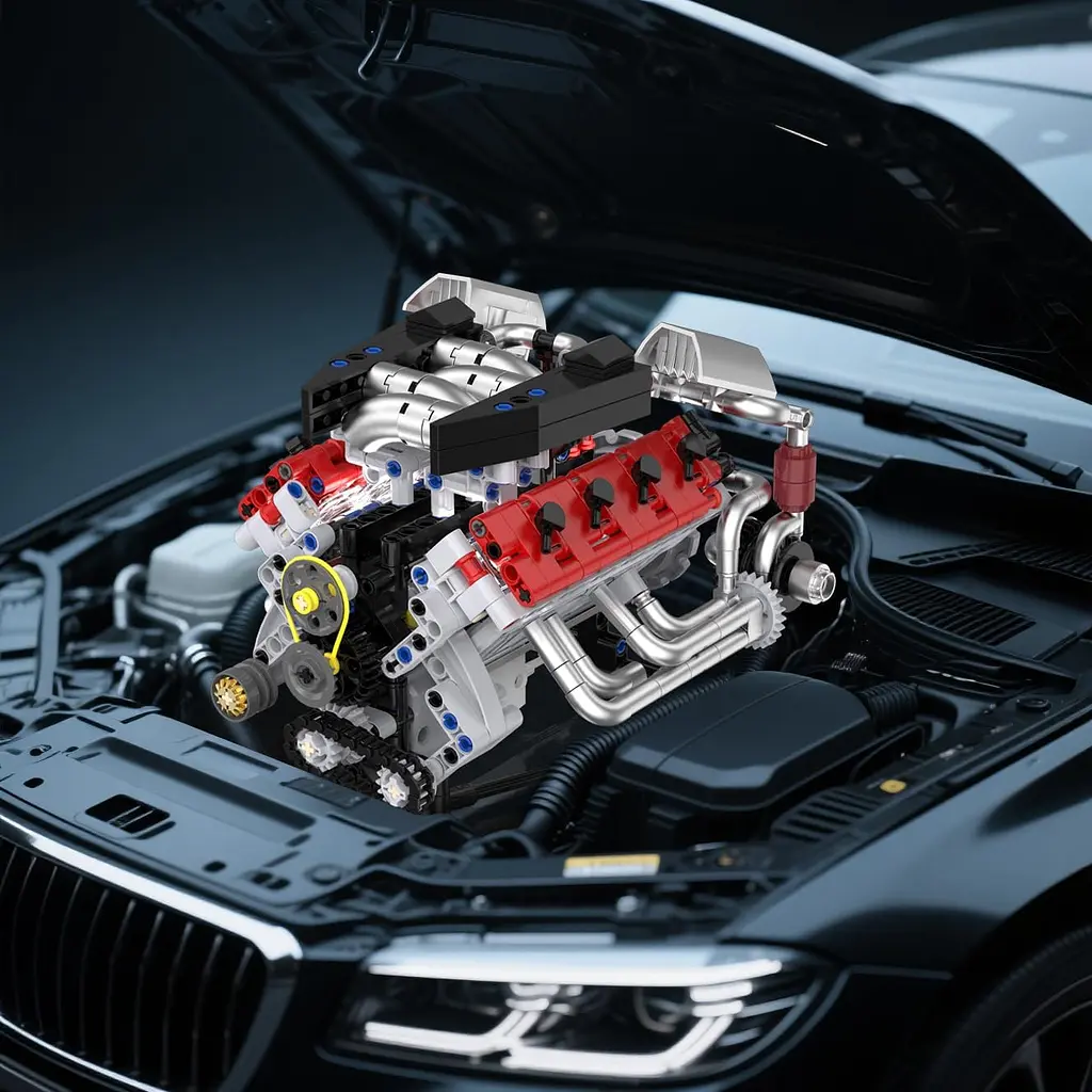 Конструктор двигателя V8 Ferrari F40 LM аккумуляторный мотор с приложением STEM конструктор двигателя внутреннего сгорания для детей и взрослых, 700 деталей - фото 9