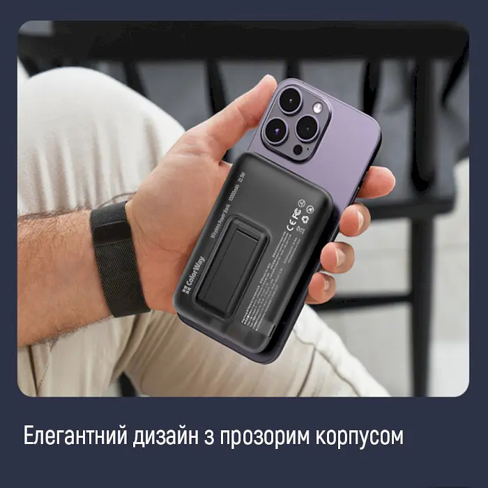 Повербанк ColorWay MagSafe 10000 mAh 22.5W Black (CW-PB100LPA3BK-WPDD) - фото 9