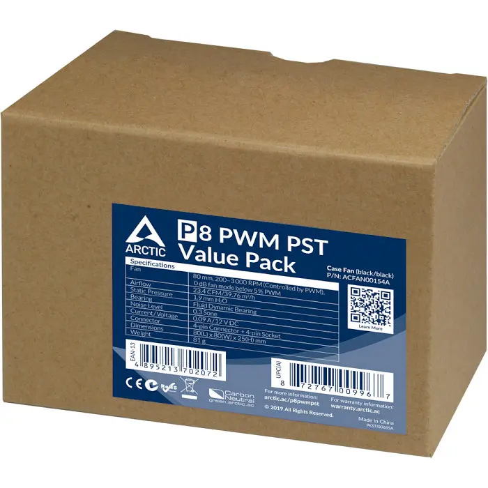 Комплект вентиляторов Arctic P8 PWM PST (5-Fan Pack) Black (ACFAN00154A) - фото 3