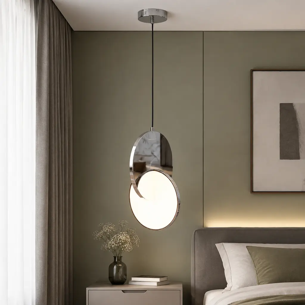 Хромований дизайнерський LED-підвіс Artlight 8219S CH із дзеркальним диском і круглим розсіювачем - фото 2
