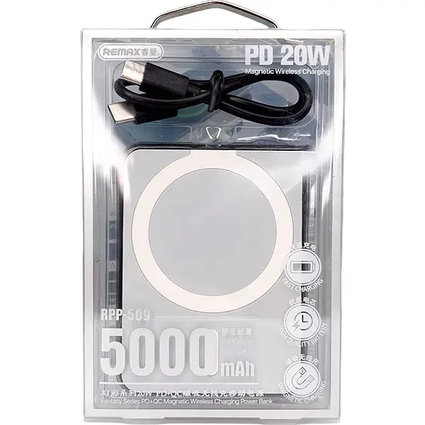 Зовнішній павербанк Remax 5000 mAh 20W RPP-509 MagSafe зі швидкою зарядкою PD+QC USB-C, Чорний - фото 6