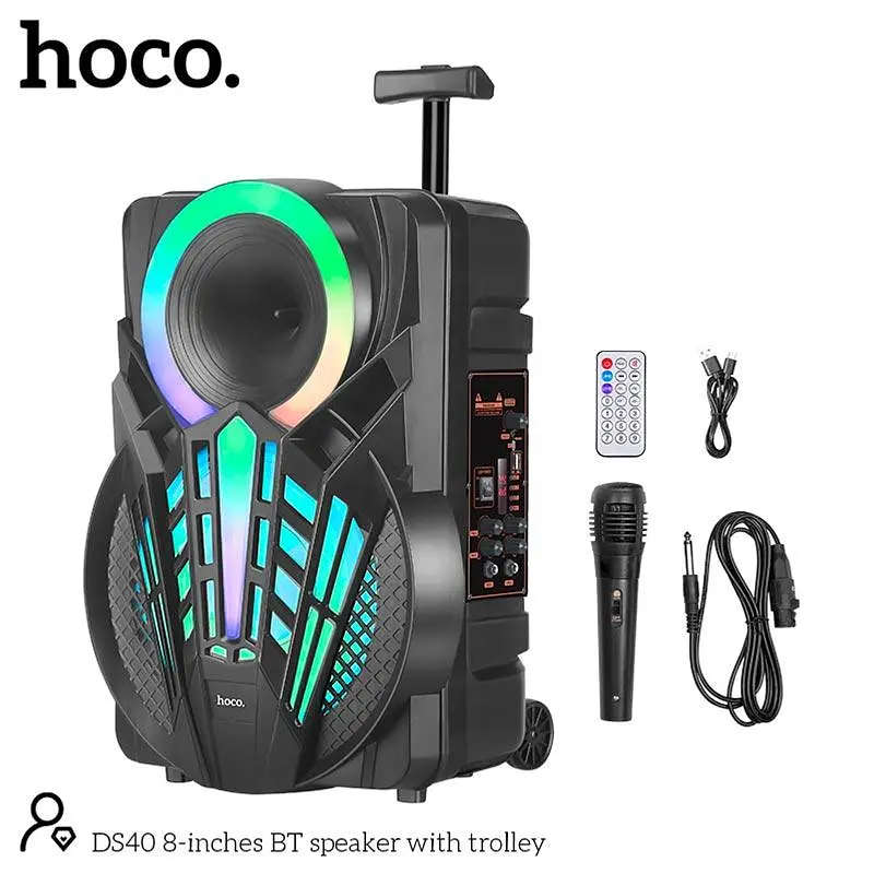 Колонка портативна — караоке система Hoco DS40 8-inches BT speaker with trolley з ручкою на колесах - фото 6