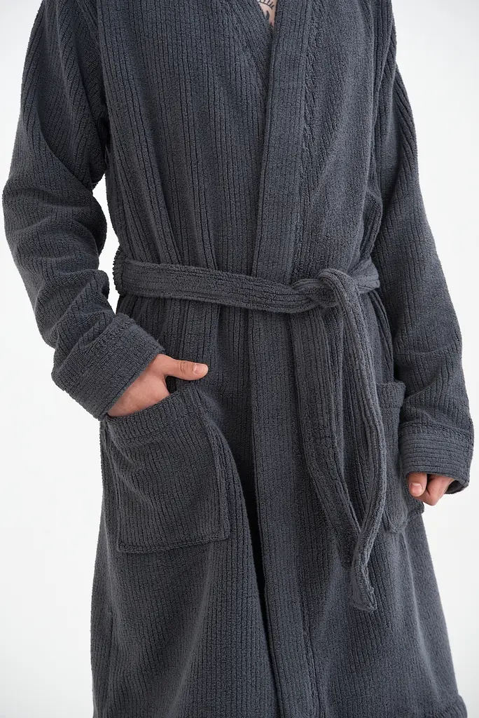 Халат-кимоно unisex Lotus Home - Bold Microcotton antrasit махровый S - фото 10