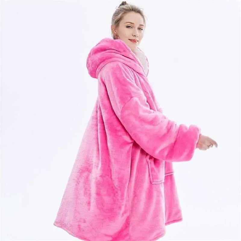 Толстовка Huggle Hoodie з капюшоном і рукавами унісекс двосторонній халат рожевий. - фото 5