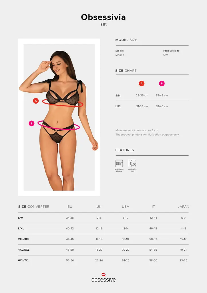 Напівпрозорий еротичний комплект Obsessive Obsessivia 2-pcs set black L/XL, бюстгальтер та трусики - фото 7