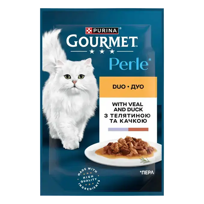 Вологий корм для котів Gourmet Perle Duo з телятиною та качкою в соусі 85 г 12581727