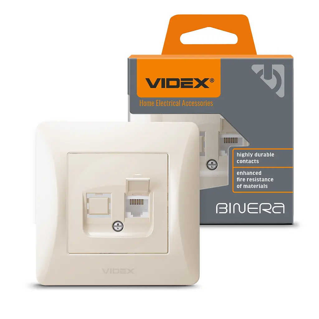 Розетка CAT6 одинарна комп'ютерна кремова VIDEX BINERA VIDEX (24699-000)