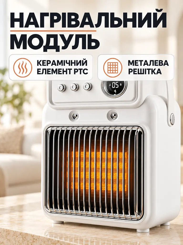 Електричний тепловентилятор 2 в 1 зі зволожувачем 1200 Вт побутовий Білий (37261516) - фото 5