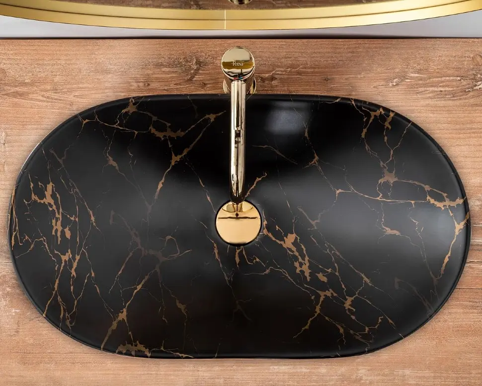 Умивальник Rea Royal 36x60,5 black marble mat (REA-U7478), Матова - фото 3