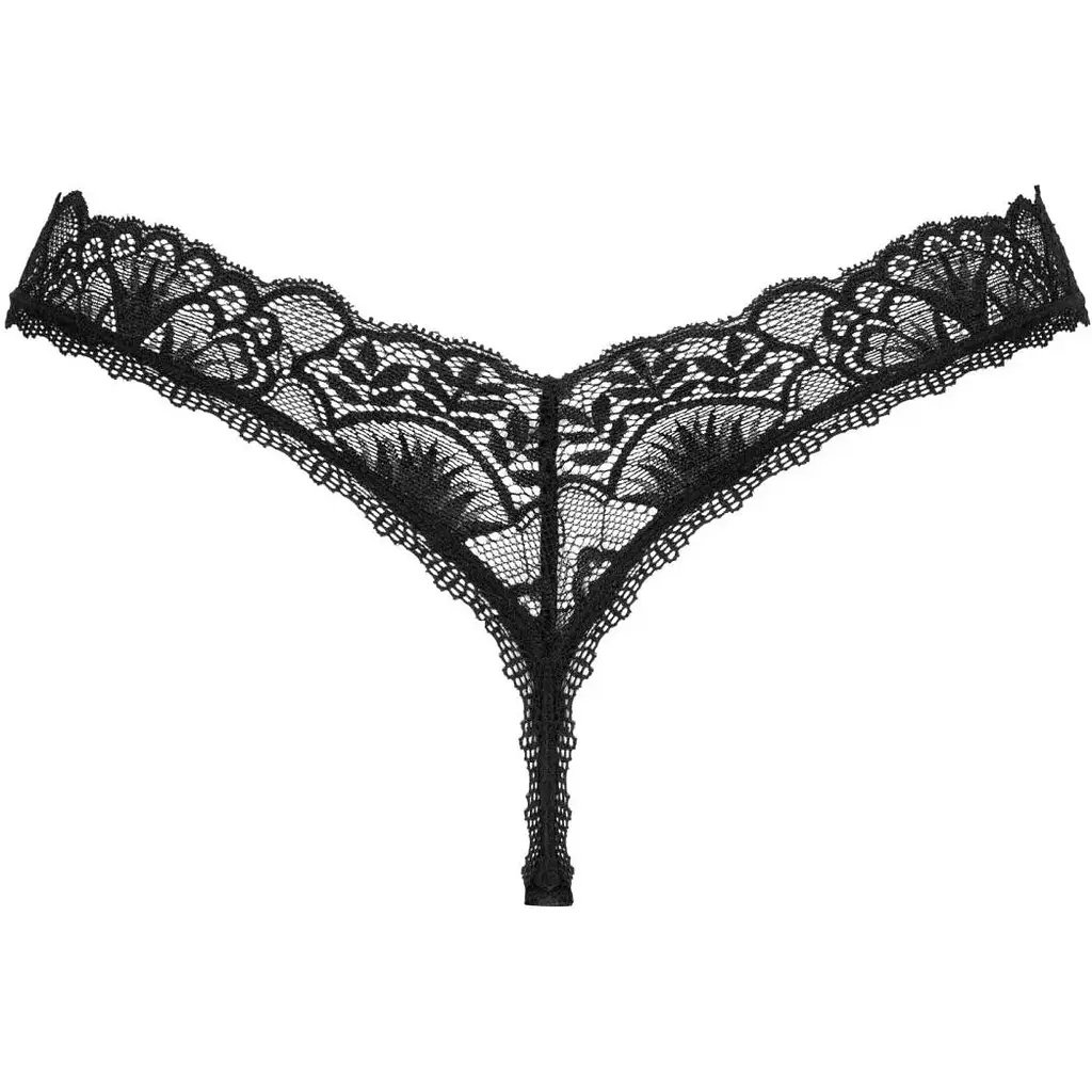 Мереживні стрінги Obsessive Donna Dream Thong M/L Black, низька посадка - фото 4