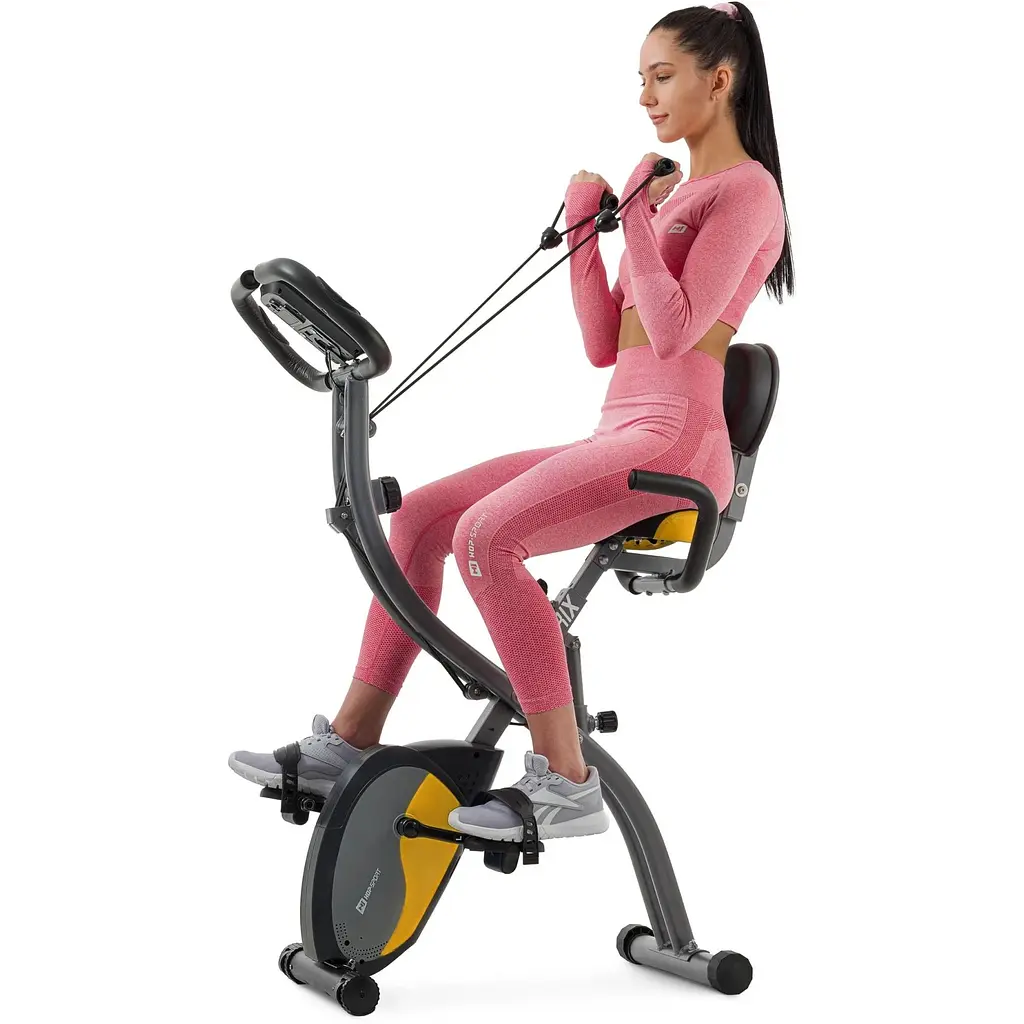 Велотренажер Hop-Sport HS-3010X Grix X-Bike магнитный с эспандерами серо-желтый - фото 7