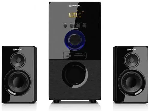 Колонки 2.1 REAL-EL M-555 Black, сателіти 2 x 12.5 Вт, сабвуфер 30 Вт, МДФ, Bluetooth, FM-тюнер, USB/SD, дисплей, живлення від мережі 220V, керування спереду + пульт ДК - фото 5