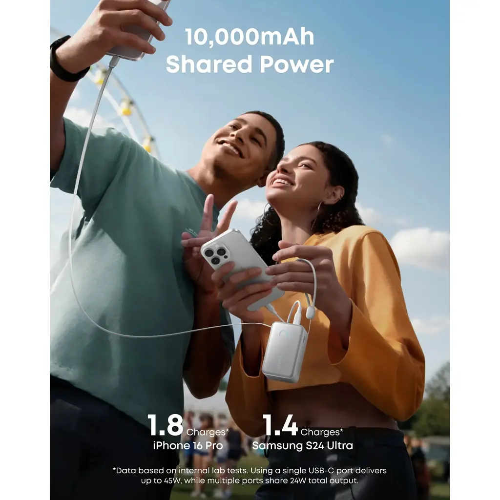 Батарея універсальна Anker 10000mAh Nano 45W, Built-In USB-C Cable, White (A1638H21) - фото 5
