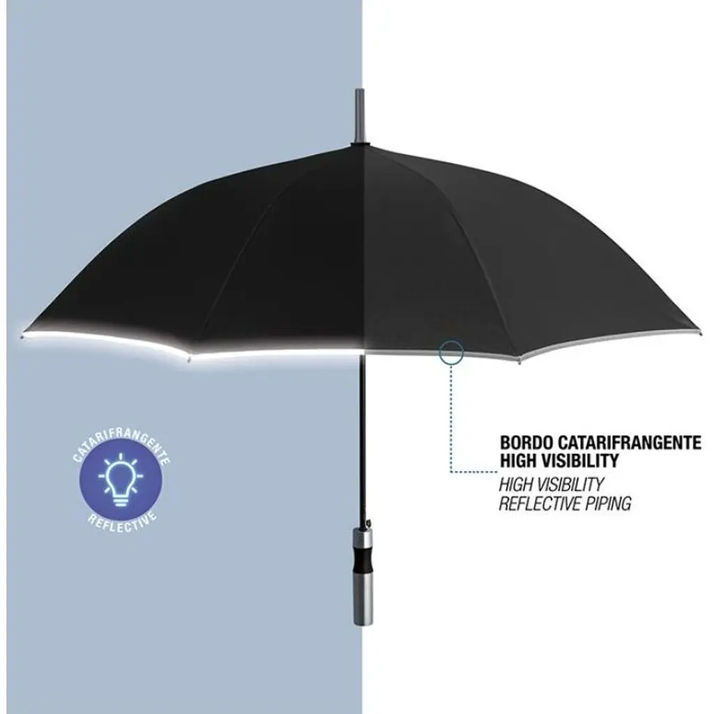 Зонтик-трость Perletti Reflecting с системой антивитер черный (P96014-01) - фото 2