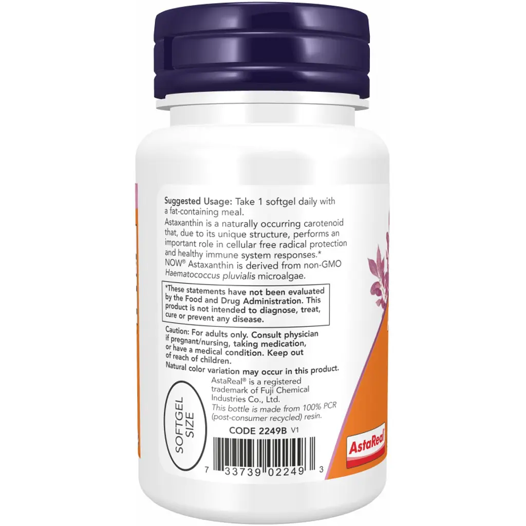 Астаксантин Now Foods Astaxanthin Extra Strength 10 мг 60 капсул - фото 3