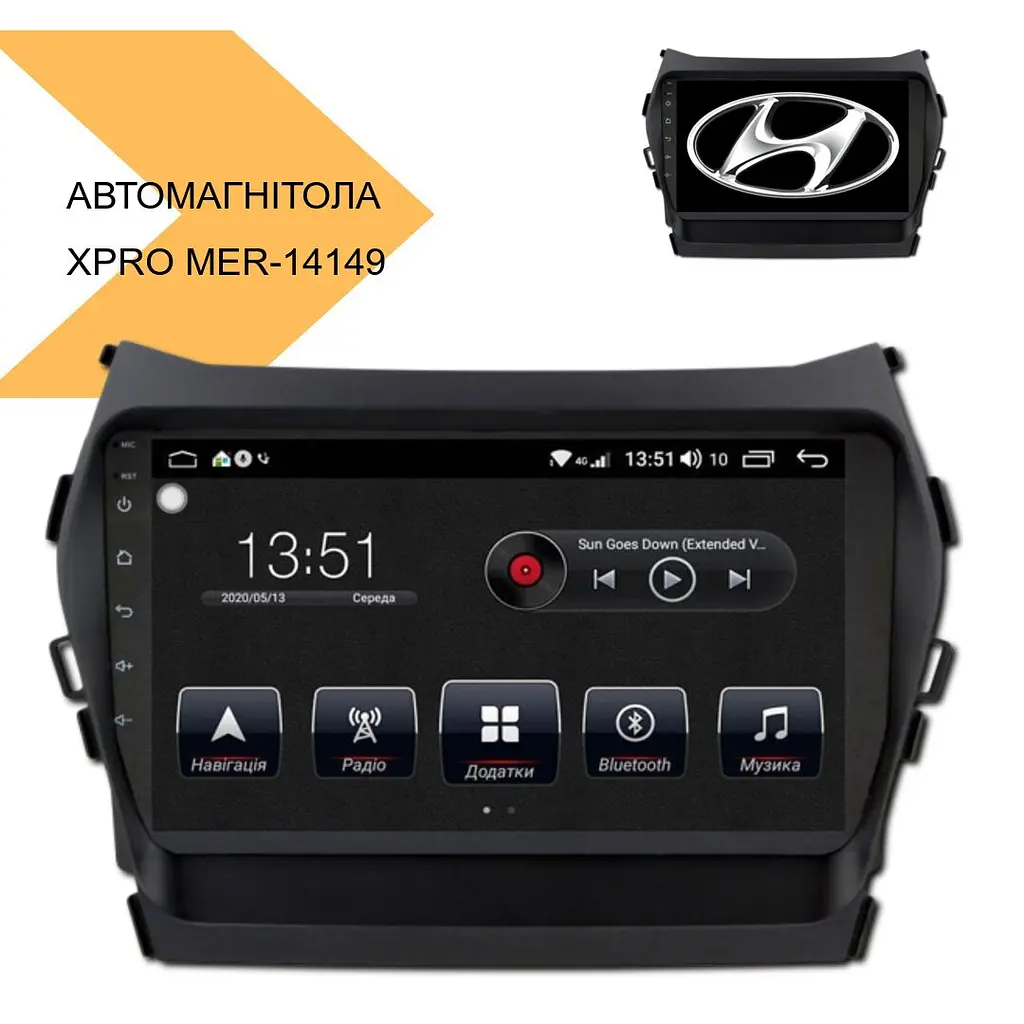 Автомагнітола штатна 9 Android 10.1 XPRO для Hyundai Santa Fe 2012-2014 / IX45 2013-2017 (MER-14149_6215) - фото 2