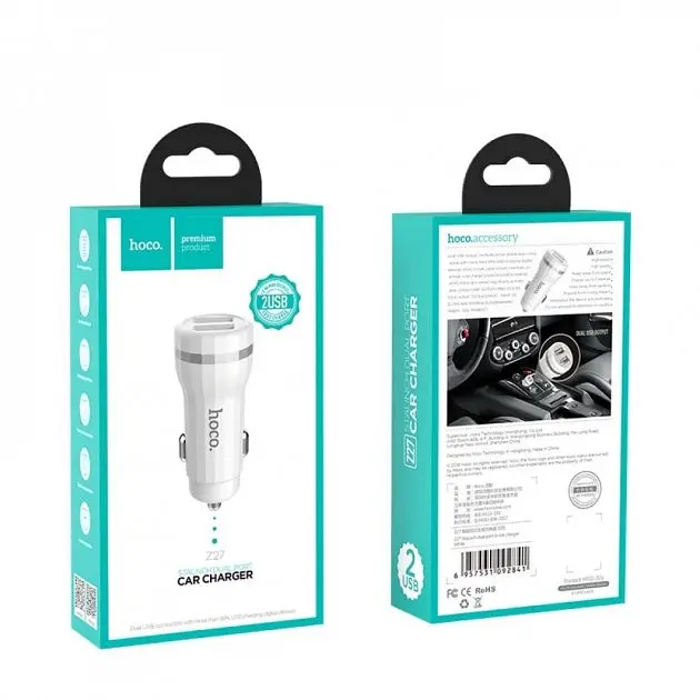 Автомобільний зарядний пристрій Hoco Z27 Car Charger 2USB 2.4A White [61255] - фото 3