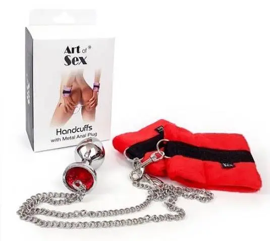 Наручники з металевою анальною пробкою Art of Sex Handcuffs with Metal Anal Plug, M, Red Art of Sex SO6182 92993