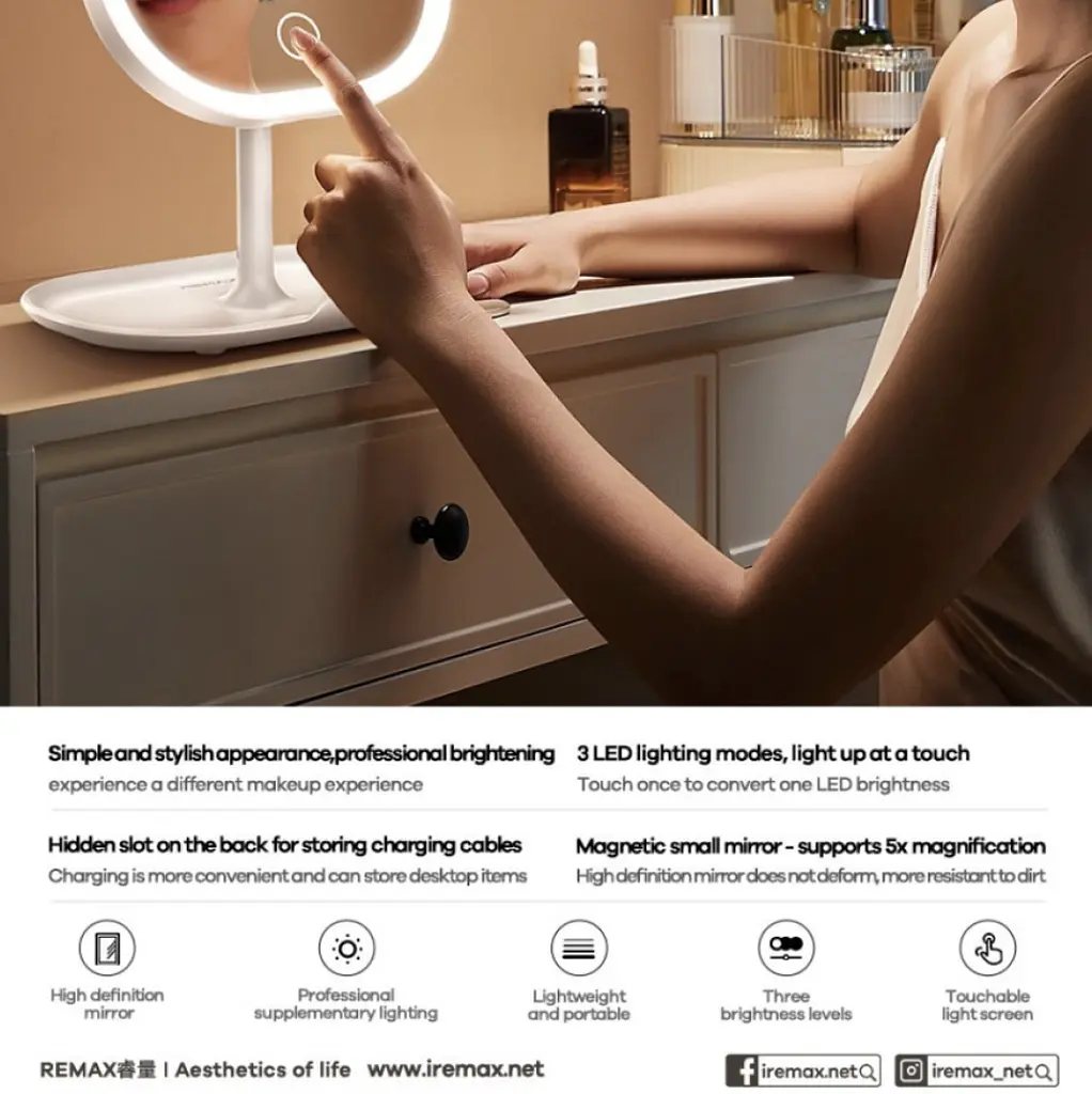 Косметичне дзеркало Remax RT-E525 LED Makeup Mirror White - фото 3