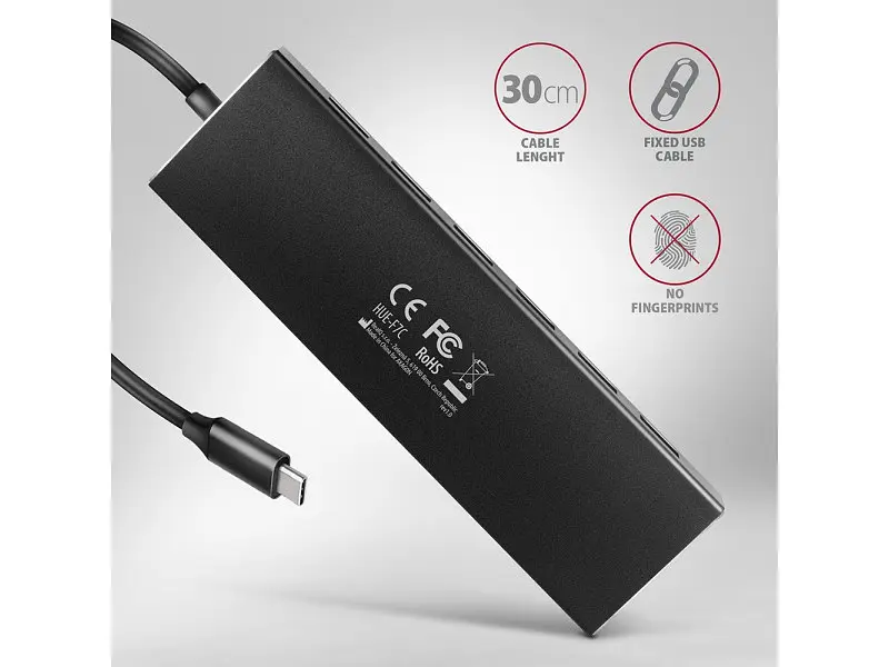 Мультипортовий адаптер AXAGON SuperSpeed Flat USB-C Black (HUE-F7C) - фото 4