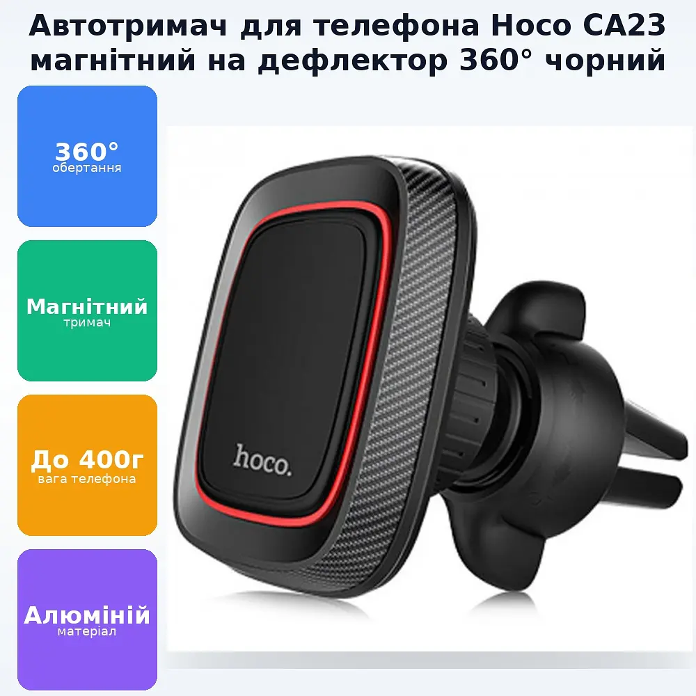 Автомобільний тримач для телефону автотримач на дефлектор HOCO CA23 чорний - фото 2