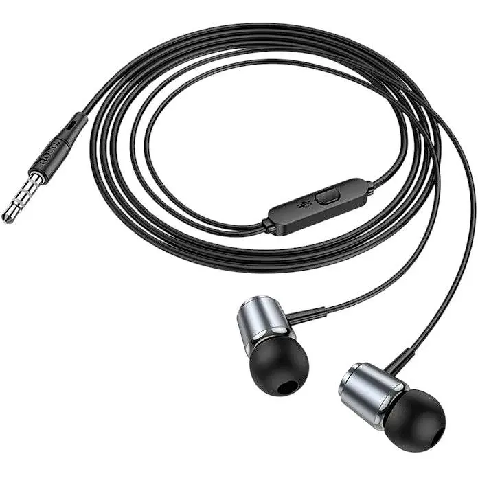 Наушники металлические Hoco M108 Spring metal universal earphones with mic черные - фото 1