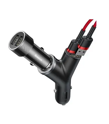 АЗУ Baseus Y type dual USB+cigarette lighter extended car charger 3.1 A CCALL-YX01 Black - фото 4