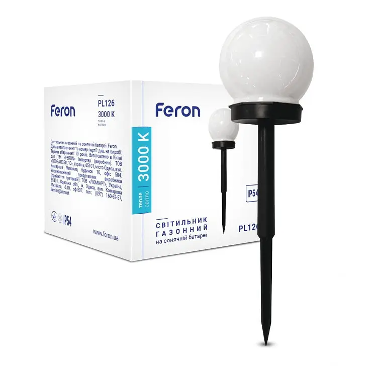 Ґрунтовий світлодіодний світильник Feron PL126 3000K на сонячній батареї чорний