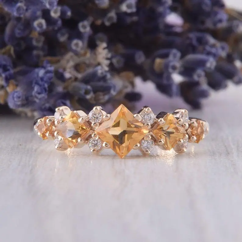 Каблучка з червоного золота з цитрином 20 K-0240 - фото 2