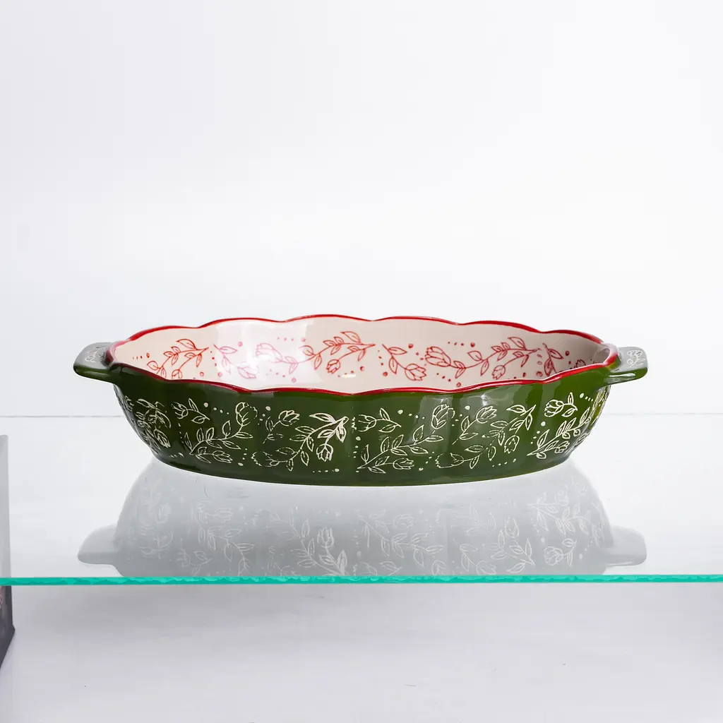 Форма для запекания Vintage 30×18×5 (см) овальная форма для выпекания в духовке с ручками Зеленый Yiwu HM05-02 - фото 4