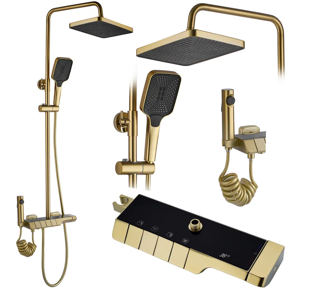 Душовя система Rea Rob з термостатом та виливом brushed gold REA-P6623, Золотий - фото 4