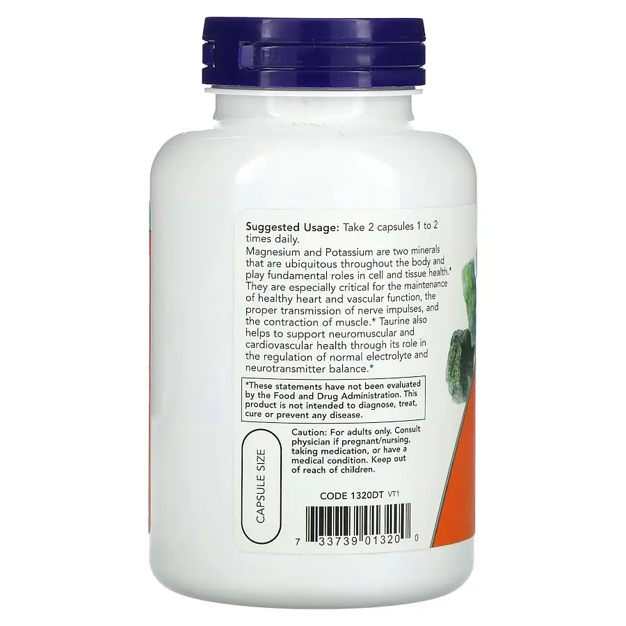 Аспартат магния и калия NOW Magnesium & Potassium Aspartate with Taurine, 120 капсул - фото 3
