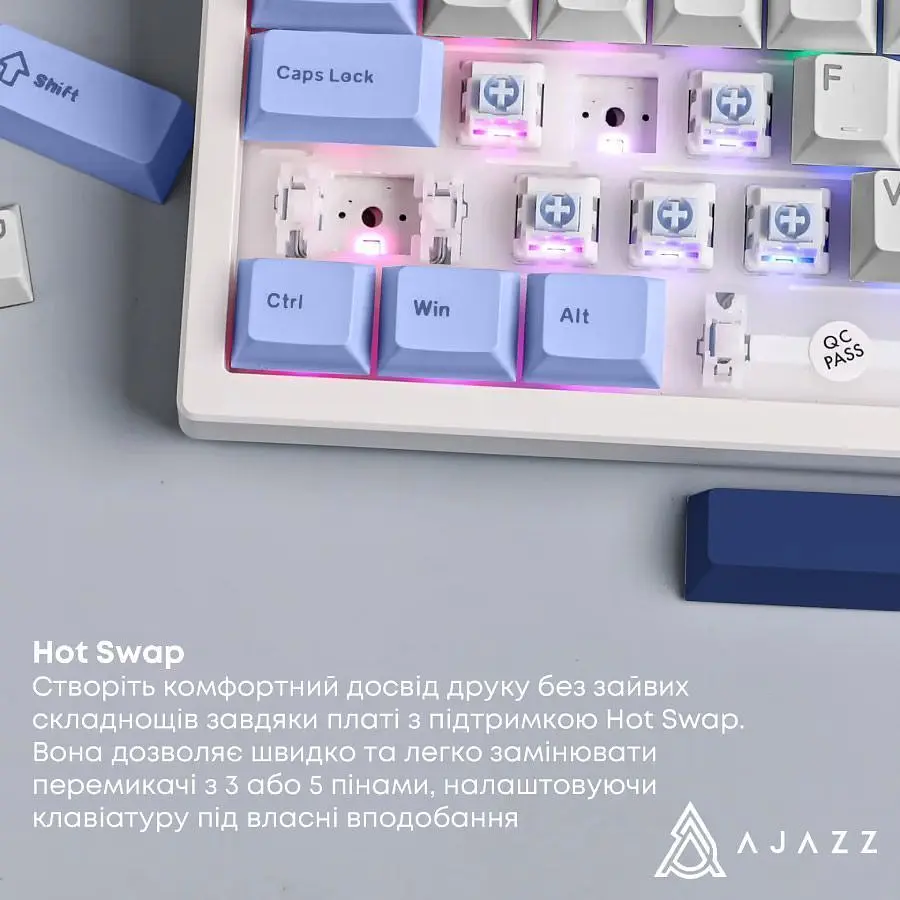 Клавіатура Ajazz AK870 V2 Flying Fish Switch White/Blue (AK870-V2-FF-BWB) [161036] - фото 11