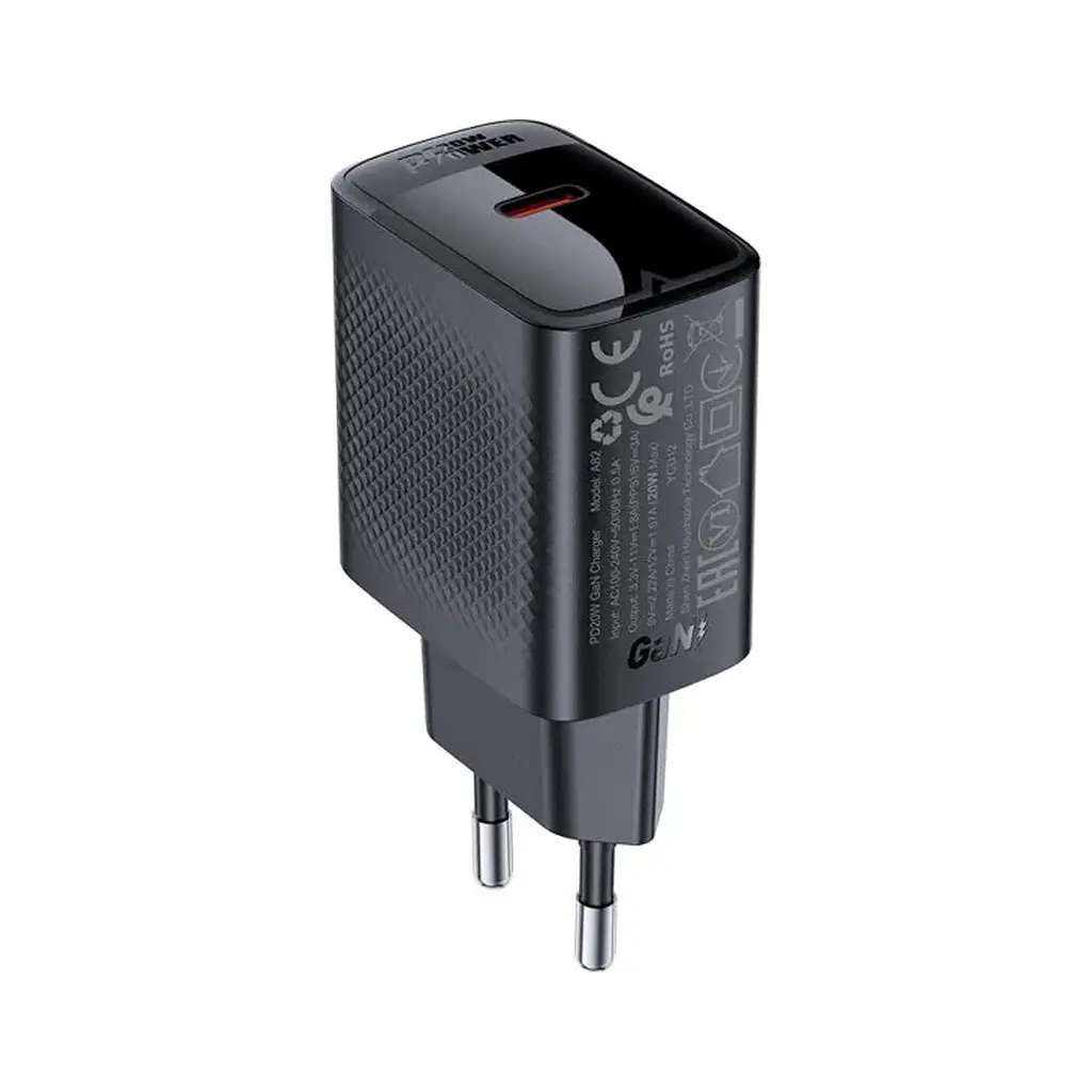 Зарядний пристрій Acefast USB-C 20W + Type-C cable A82 Fast Charger Black (6974316280057) - фото 4