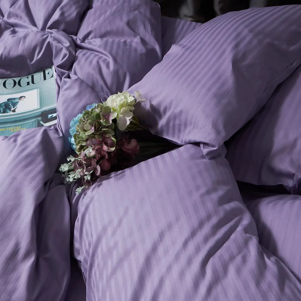 Комплект постільної білизни Moon&Star Satin Stripe Soft Lilac Сімейний 143х210х2 наволочки 2х40х60 - фото 2