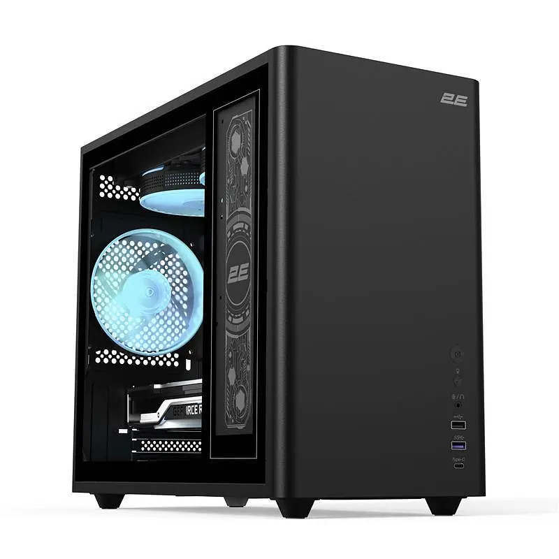 Корпус 2E Credo Plus (V350BG), чорний, без БП, Mini Tower, Micro ATX/Mini ITX, 1xType-C/1xUSB 3.0/1xUSB 2.0, макс. CPU -