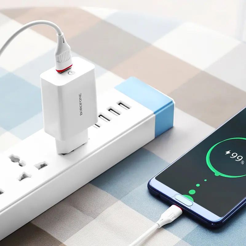 МЗП Borofone BA21A Long journey QC3.0 3A (1USB-A) + кабель USB to Type-C Білий - фото 5