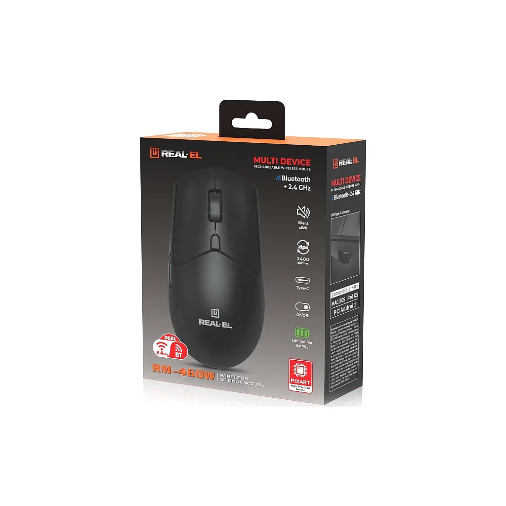 Мишка REAL-EL RM-460W Wireless/Bluetooth Black (EL123200048) - фото 9