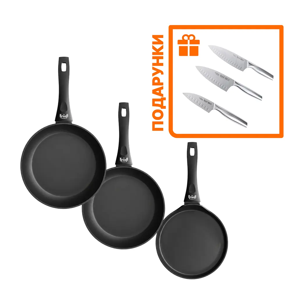 Набір сковорідок Krauff Koln млинця 24 см, 26 см і 28 см + Набір ножів Prime Chef - фото 10