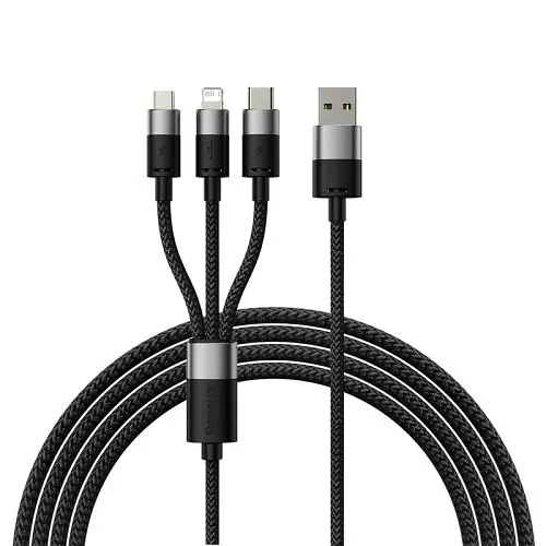 USB Baseus StarSpeed 1-for-3 Fast Charging Data Cable USB M+L+C 3.5A 1.2m чорний CAXS000001