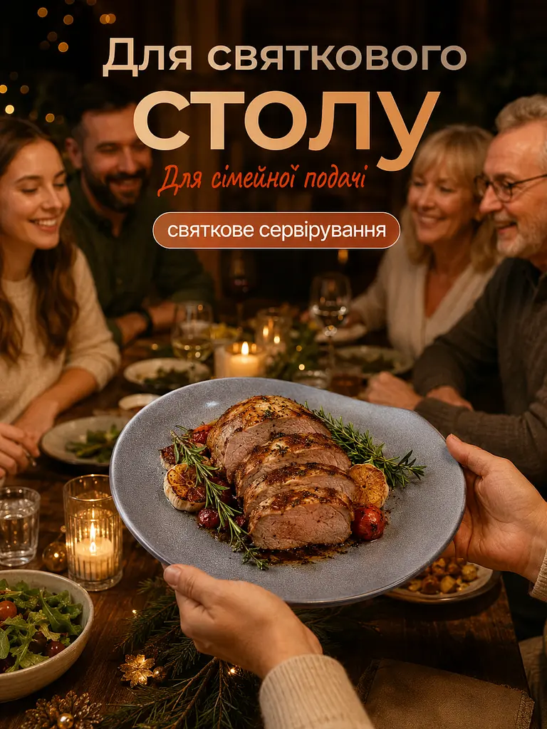 Тарілка сервірувальна керамічна Ø33 см для подачі страв сіра (26276281) - фото 4