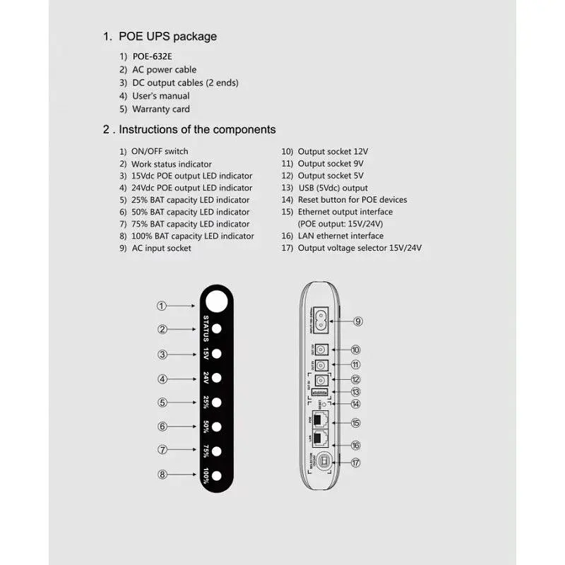 ИБП UPS SKE POE-632E DC 17W 8800mah для роутера, терминала, камеры 5/9/12v USB LAN POE White - фото 8